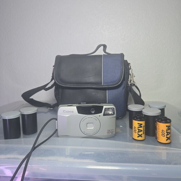 Canon Sure Shot 60 Zoom Date 35mm Film Camera – Working, Lens Cover Sticks - Picture 1 of 7